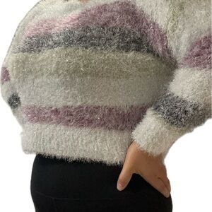 Wild Fable Fuzzy Sparkly Striped Sweater - White, Pink, Gray
